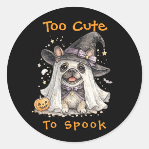 Sticker Rond Bouledogue français Halloween Sorcière Mignonne