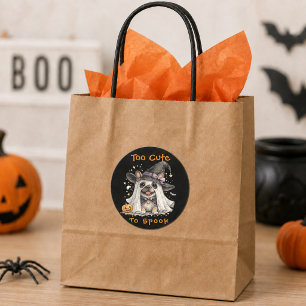Sticker Rond Bouledogue français Halloween Sorcière Mignonne