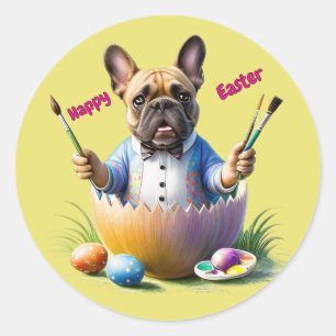 Sticker Rond Bouledogue français oeuf de Pâques French Bulldog