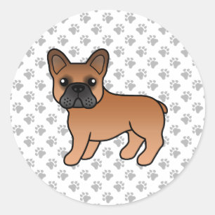 Sticker Rond Bouledogue français rouge mignon chien de dessin a