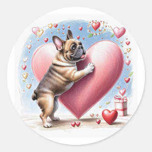 Sticker Rond Bouledogue français Saut de coeur Bouledogue franç