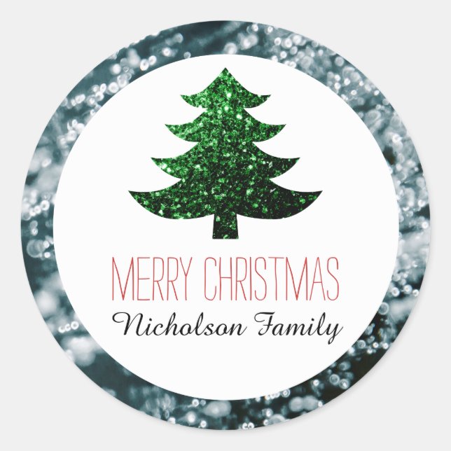 Sticker Rond Boules d'argent Éclairage de Noël (Devant)