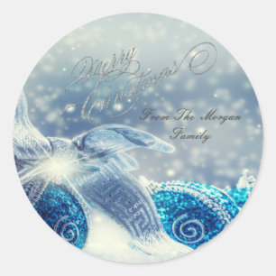 Sticker Rond Boules de Noël bleues élégantes