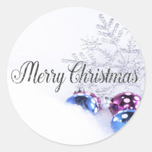 Sticker Rond Boules de Noël, Flocon de neige Joyeux Noël