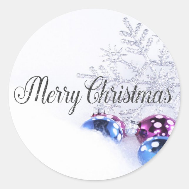 Sticker Rond Boules de Noël, Flocon de neige Joyeux Noël (Devant)