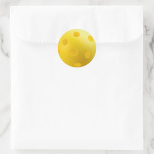 Sticker Rond Boules de Pickleball Jaune, Servant 0-0-2, sur Bla