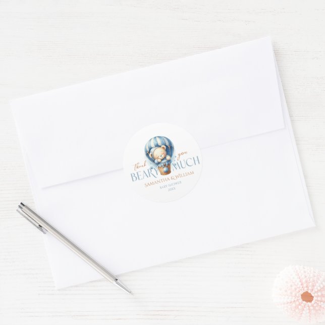 Sticker Rond Boulon Bleu Ours Doux Bébé (Enveloppe)