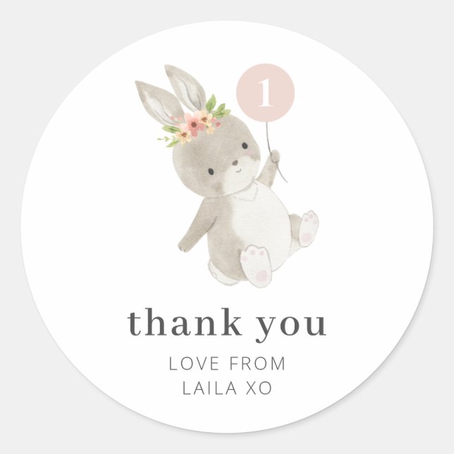 Sticker Rond Boulon rose lapin (Devant)