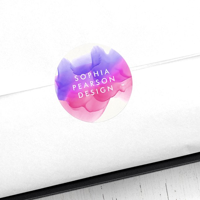 Sticker Rond Boulot d'aquarelle Magenta (Créateur téléchargé)