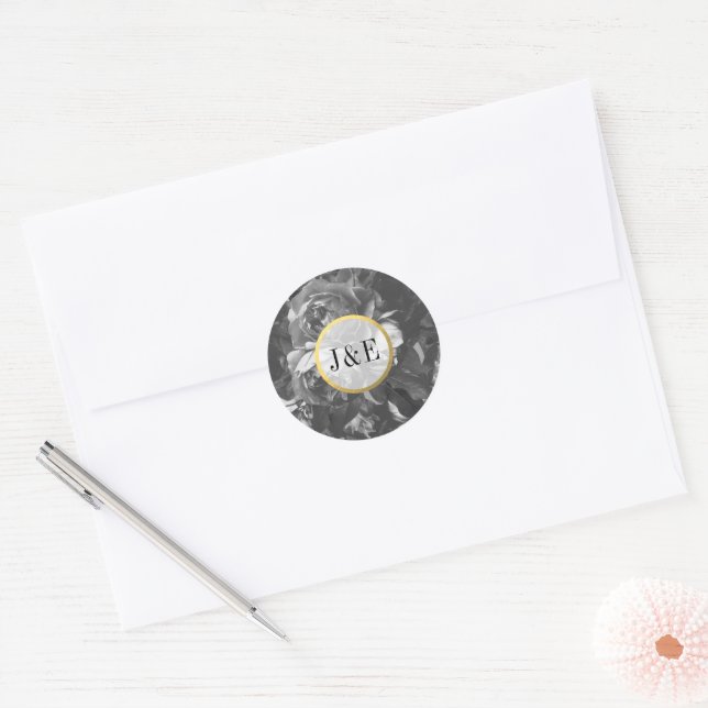 Sticker Rond Bouquet Black Gold Rose Mariage antique (Enveloppe)
