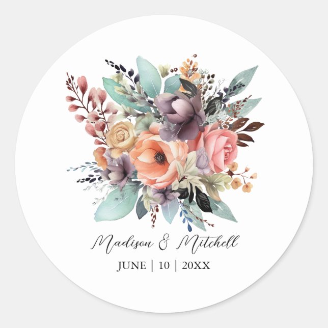 Sticker Rond Bouquet bohème Floral Aquarelle (Devant)