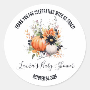 Sticker Rond Bouquet Citrouille floral Baby shower Favoriser