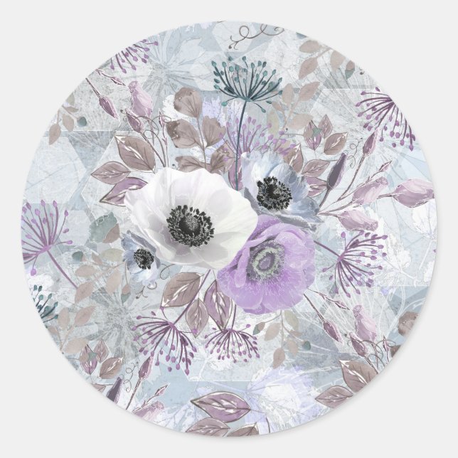 Sticker Rond Bouquet d'anémones délicat. (Devant)
