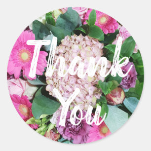 Sticker Rond Bouquet d'arrangement de fleurs roses Merci