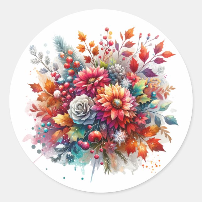 Sticker Rond Bouquet d'automne | Floral personnalisé (Devant)