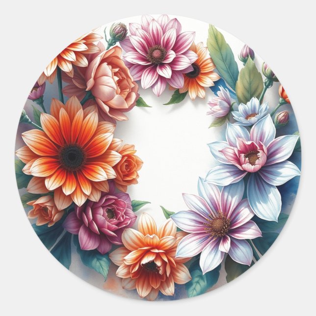 Sticker Rond Bouquet de Fleurs Aquarelle Élégante (Devant)