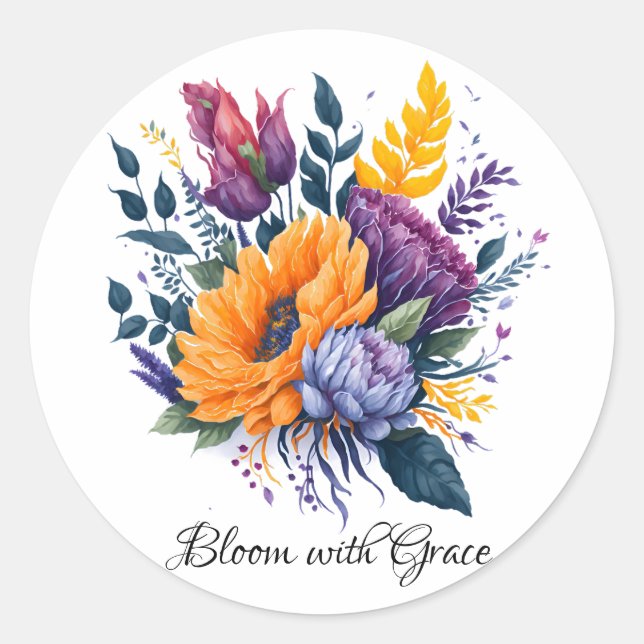 Sticker Rond Bouquet de fleurs avec grâce (Devant)