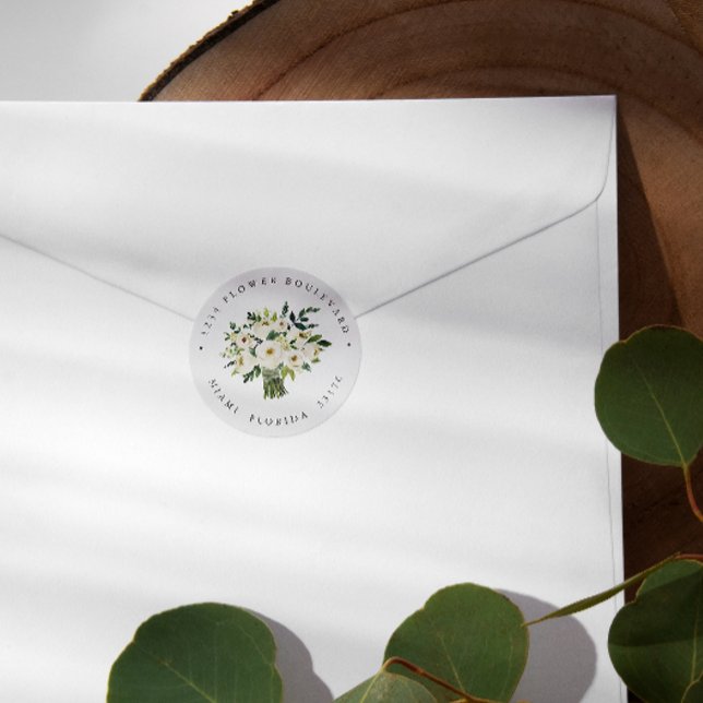 Sticker Rond Bouquet de fleurs blanches Botanique Adresse de re (Créateur téléchargé)