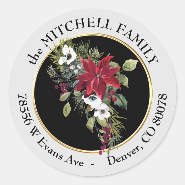 Sticker Rond Bouquet de fleurs blanches Poinsettia Adresse de r (Devant)