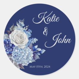 Sticker Rond Bouquet de fleurs bleu aquarelle-Mariage