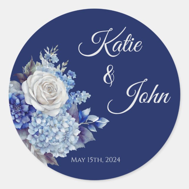 Sticker Rond Bouquet de fleurs bleu aquarelle-Mariage (Devant)