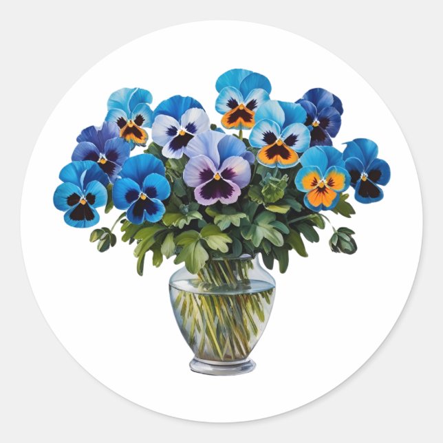 Sticker Rond Bouquet de fleurs bleu passeur aquarelle (Devant)