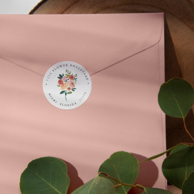 Sticker Rond Bouquet de fleurs d'automne Botanique Adresse de r (Créateur téléchargé)