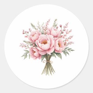 Sticker Rond Bouquet de fleurs de pivoine rose joli