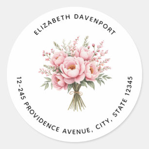 Sticker Rond Bouquet de fleurs de pivoine rose joli Adresse