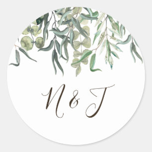 Sticker Rond Bouquet de fleurs de verdure d'eucalyptus vaporeux