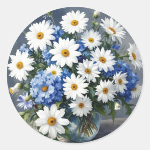 Sticker Rond Bouquet de fleurs élégantes aquarelle de marguerit