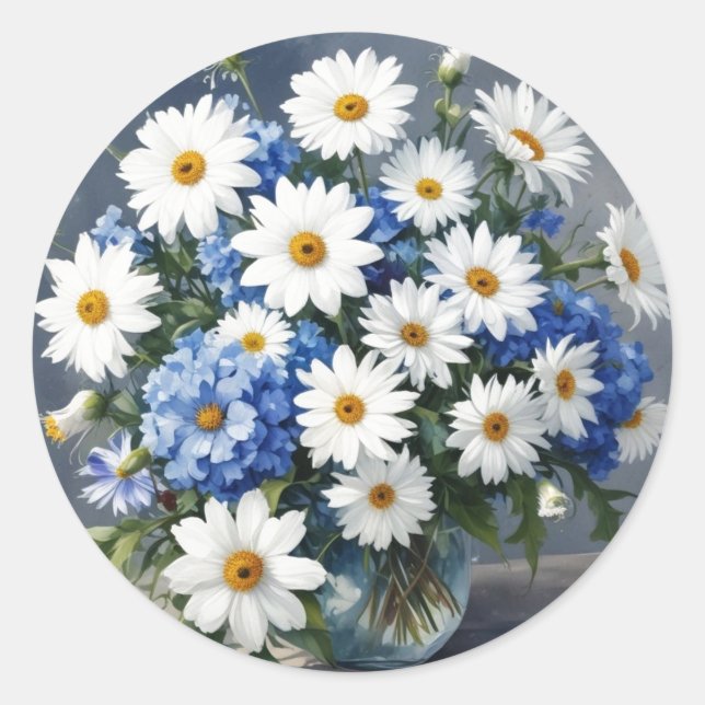 Sticker Rond Bouquet de fleurs élégantes aquarelle de marguerit (Devant)