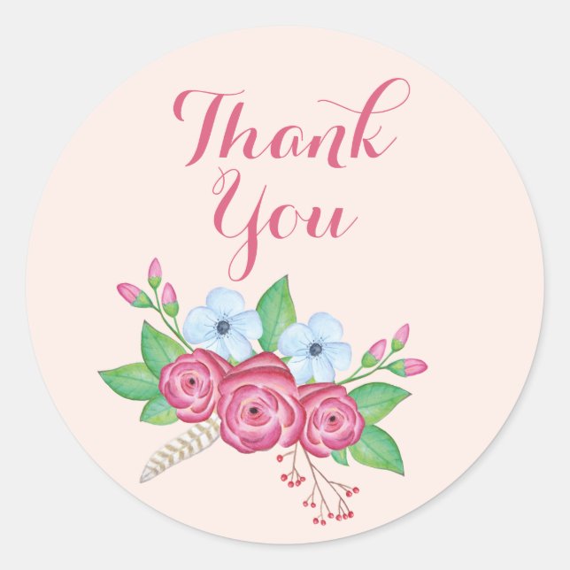 Sticker Rond Bouquet de fleurs florales d'aquarelle Boho, "Merc (Devant)
