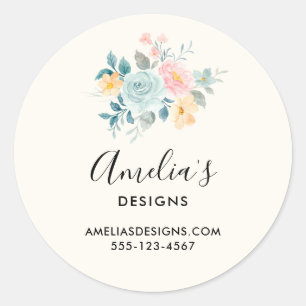 Sticker Rond Bouquet de fleurs rose et bleu élégant