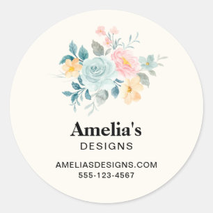 Sticker Rond Bouquet de fleurs rose et bleu élégant