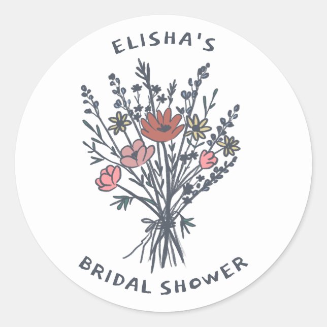 Sticker Rond Bouquet de fleurs sauvages Mariage champêtre et fa (Devant)