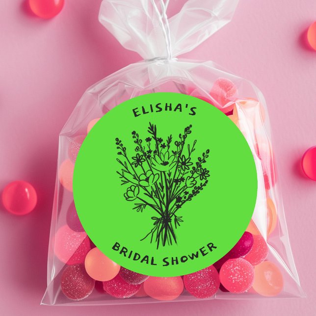 Sticker Rond Bouquet de fleurs sauvages Mariage champêtre et fa (Wildflower Bouquet Rustic Whimsical Bridal Shower Classic Round Sticker
Brat Lime Green)