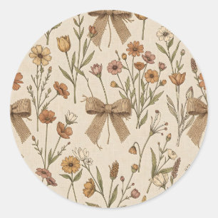 Sticker Rond Bouquet de fleurs sauvages rustique avec noeuds en