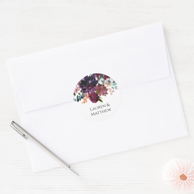Sticker Rond Bouquet de luxe en aquarelle foncée (Enveloppe)
