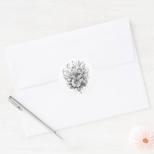 Sticker Rond Bouquet de mariage de papillon botanique gothique