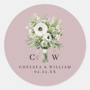 Sticker Rond Bouquet de Mariage Monogramme