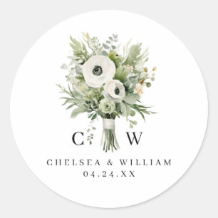 Sticker Rond Bouquet de Mariage Monogramme