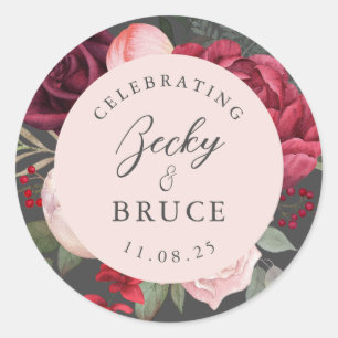 Sticker Rond Bouquet de mariage rose romantique floral