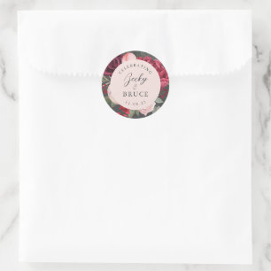 Sticker Rond Bouquet de mariage rose romantique personnalisé