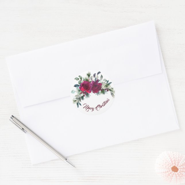 Sticker Rond Bouquet de Noël Red Roses (Enveloppe)