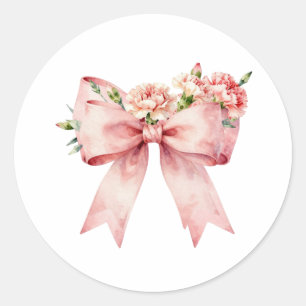 Sticker Rond Bouquet de Œillets Doux avec Rubans