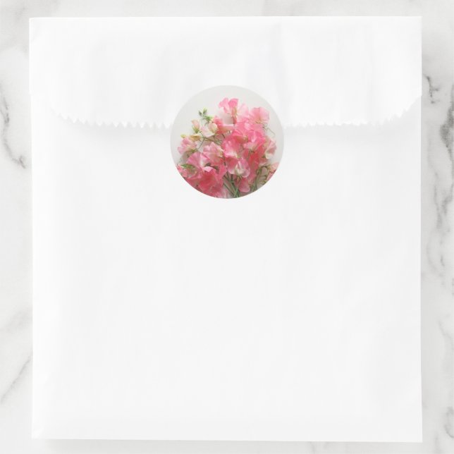 Sticker Rond Bouquet de pois doux rose mariage (Sac)