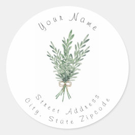 Sticker Rond Bouquet de romarin d'aquarelle avec bec de jute
