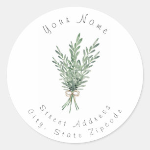 Sticker Rond Bouquet de romarin d'aquarelle avec bec de jute