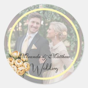 Sticker Rond Bouquet de rose jaune-beurre photo Mariage